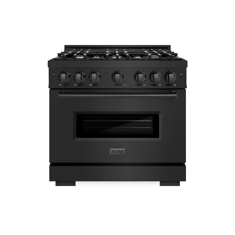 ZLINE 36 in. 5.2 cu. ft. Classic Gas Range with 6 Burner Cooktop and Convection Gas Oven in Black Stainless Steel, Open Box-Excellent Condition