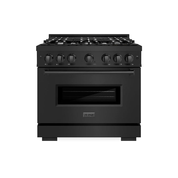 ZLINE 36 in. 5.2 cu. ft. Classic Gas Range with 6 Burner Cooktop and Convection Gas Oven in Black Stainless Steel, Open Box-Excellent Condition