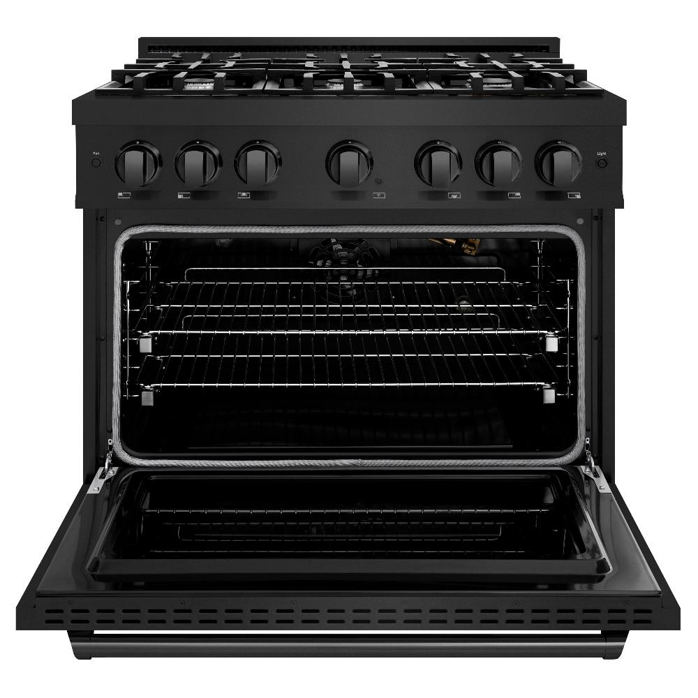 ZLINE 36" 5.2 cu. ft. Classic Gas Range with 6 Burners in Black Stainless Steel, CGRB-36