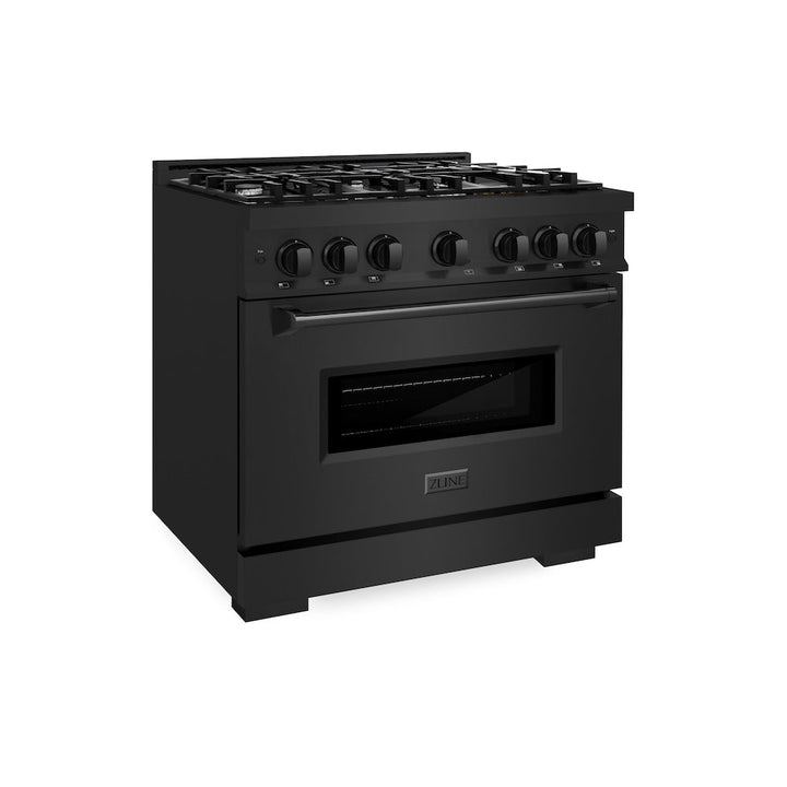 ZLINE 36 in. 5.2 cu. ft. Classic Gas Range with 6 Burner Cooktop and Convection Gas Oven in Black Stainless Steel, Open Box-Excellent Condition