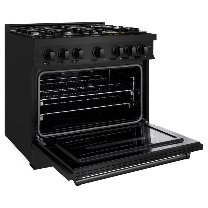 ZLINE 36 in. 5.2 cu. ft. Classic Gas Range with 6 Burner Cooktop and Convection Gas Oven in Black Stainless Steel, Open Box-Excellent Condition