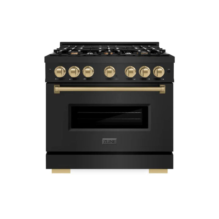 ZLINE Autograph Edition Classic Gas Range with Convection Gas Oven in Black Stainless Steel in Champagne Bronze Accents