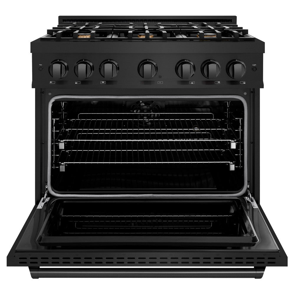 ZLINE 36" 5.2 cu. ft. Classic Dual Fuel Range in Black Stainless Steel with 6 Brass Burners, CDRB-BR-36