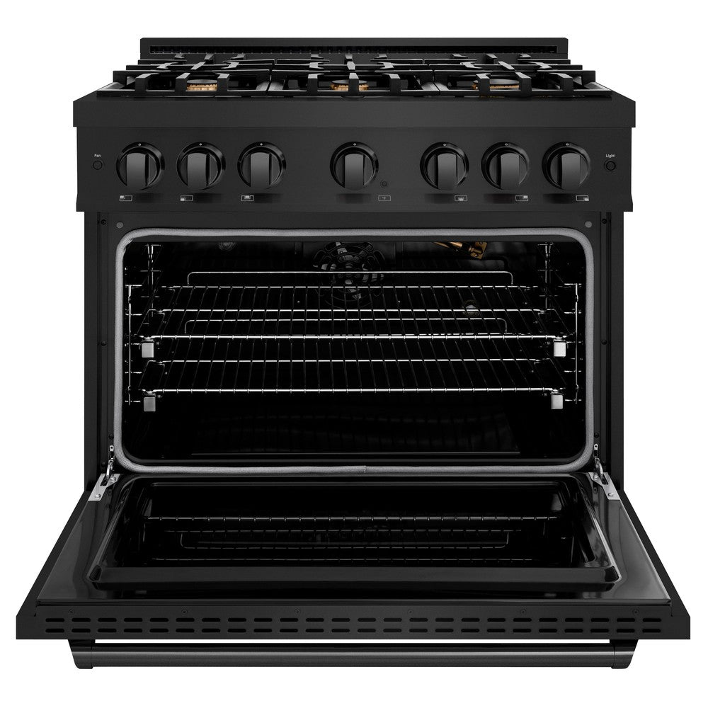 ZLINE 36" 5.2 cu. ft. Classic Gas Range with 6 Brass Burners in Black Stainless Steel, CGRB-BR-36