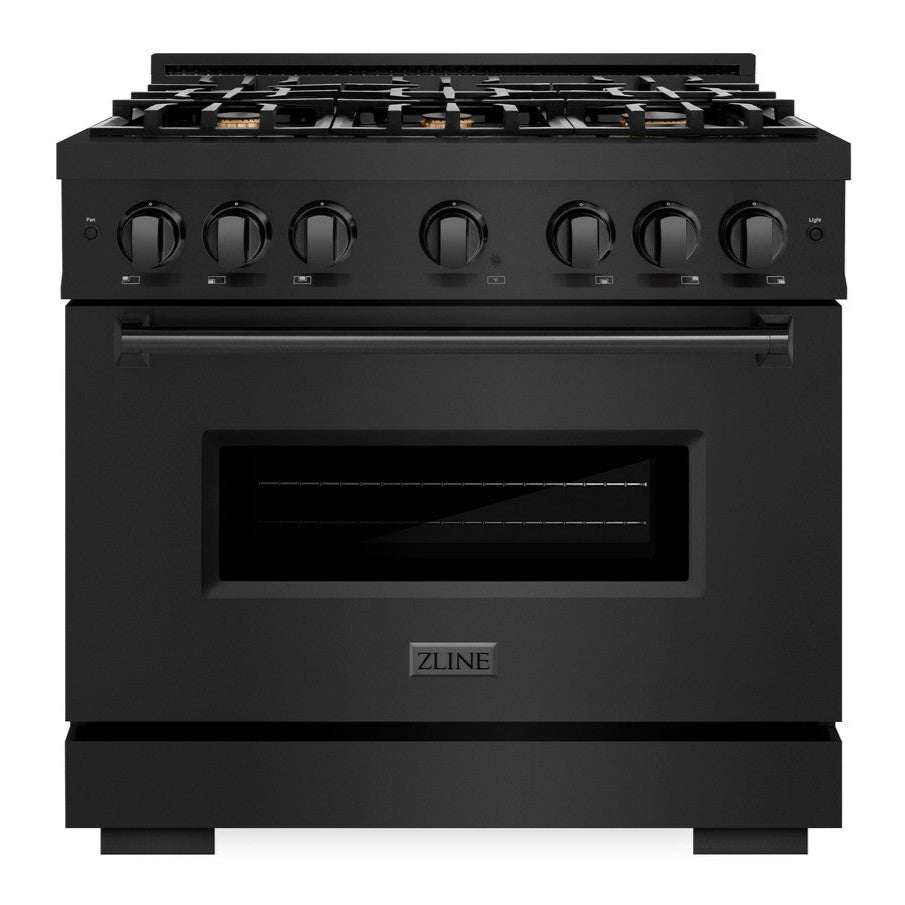 ZLINE 36" 5.2 cu. ft. Classic Gas Range with 6 Brass Burners in Black Stainless Steel, CGRB-BR-36