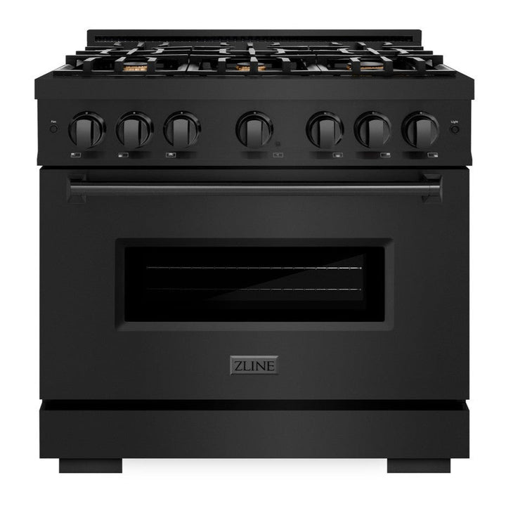 ZLINE 36" 5.2 cu. ft. Classic Dual Fuel Range in Black Stainless Steel with 6 Brass Burners, CDRB-BR-36