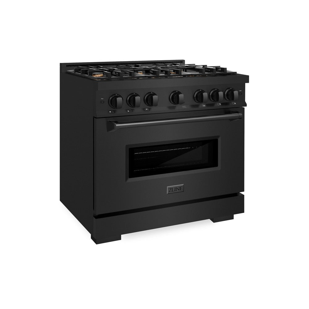 ZLINE 36" 5.2 cu. ft. Classic Dual Fuel Range in Black Stainless Steel with 6 Brass Burners, CDRB-BR-36