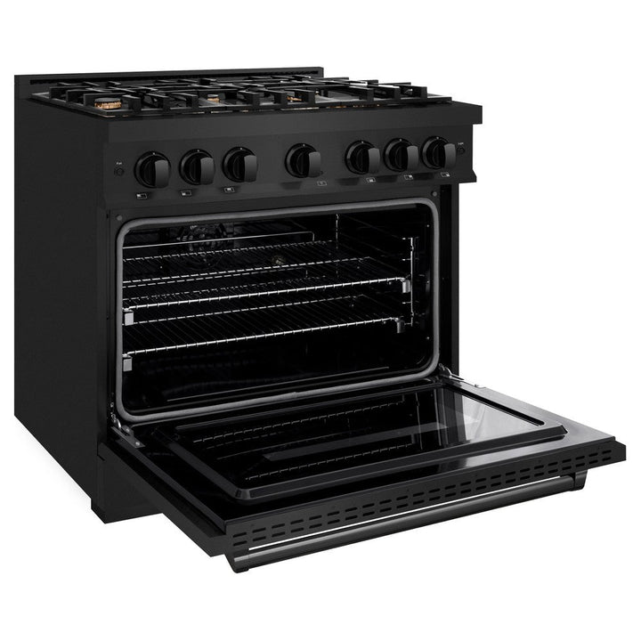 ZLINE 36" 5.2 cu. ft. Classic Dual Fuel Range in Black Stainless Steel with 6 Brass Burners, CDRB-BR-36