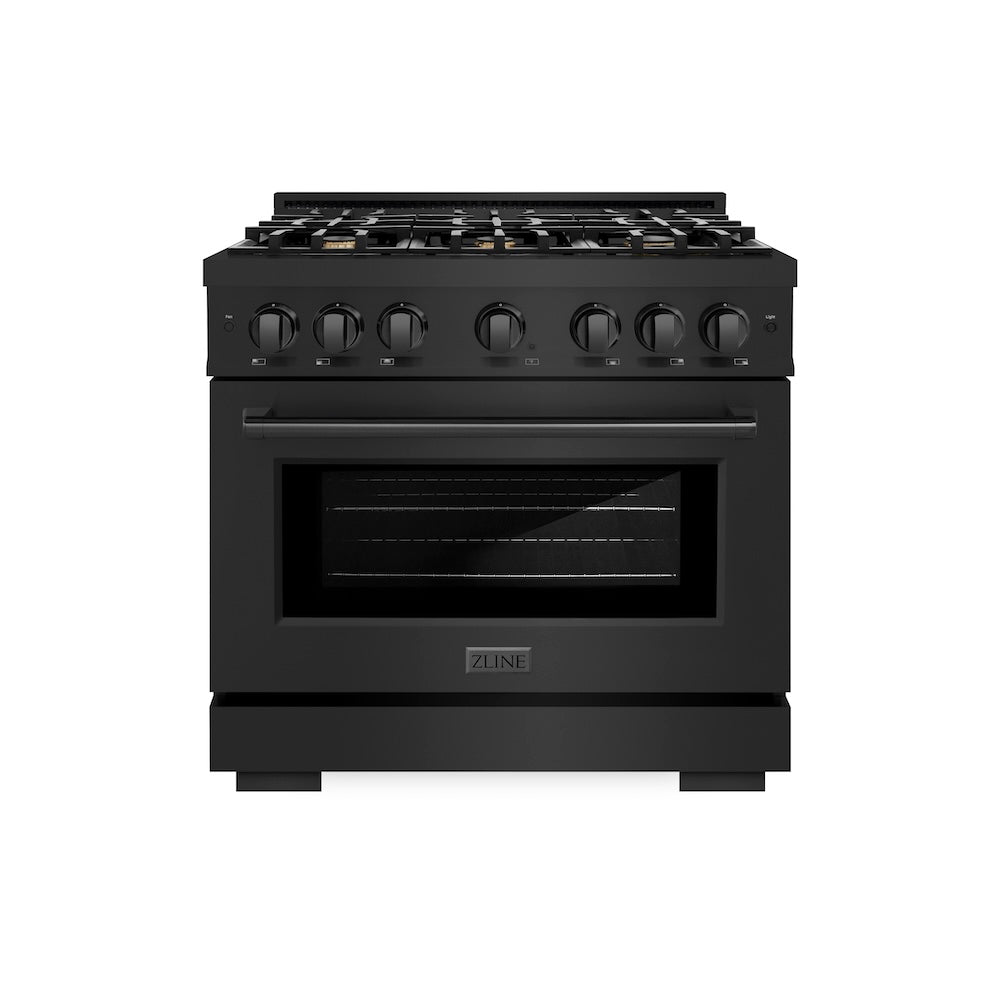 ZLINE 36 in. 5.2 cu. ft. Select Gas Range with Convection Gas Oven in Black Stainless Steel with 6 Brass Burners, Open Box-Excellent Condition