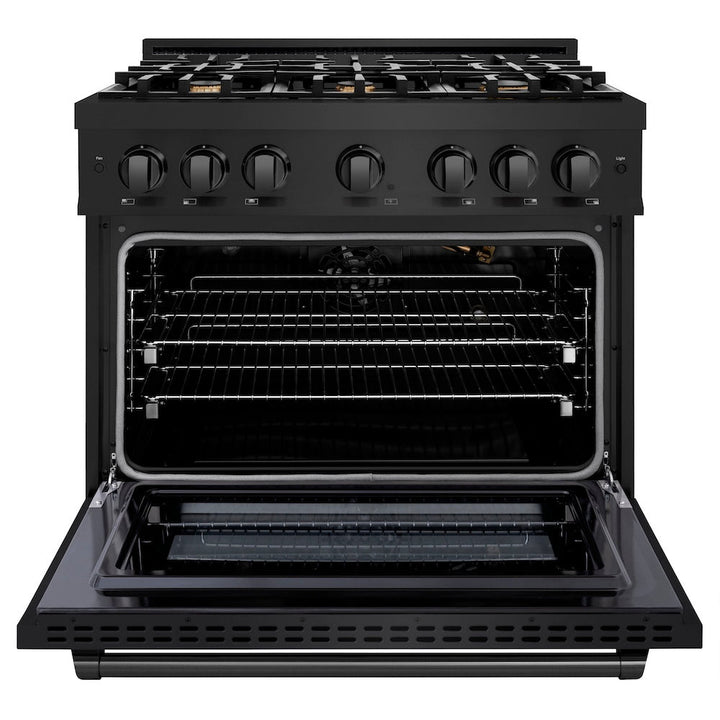 ZLINE 36 in. 5.2 cu. ft. Select Gas Range with Convection Gas Oven in Black Stainless Steel with 6 Brass Burners, Open Box-Excellent Condition