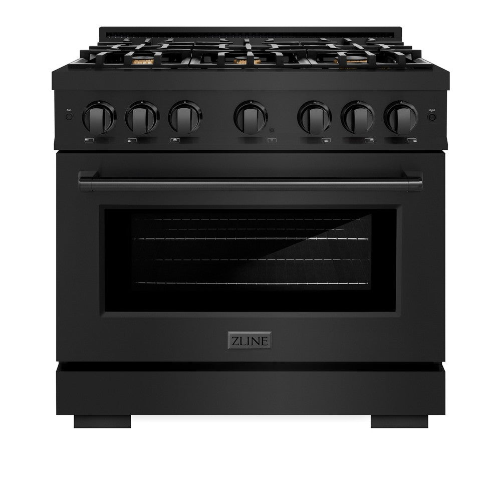 ZLINE 36" 5.2 cu. ft. Select Gas Range in Black Stainless Steel with 6 Brass Burners, HGRB-BR-36