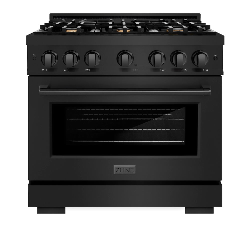 ZLINE 36 in. 5.2 cu. ft. Select Gas Range with Convection Gas Oven in Black Stainless Steel with 6 Brass Burners, Open Box-Excellent Condition