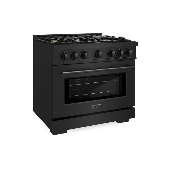 ZLINE 36 in. 5.2 cu. ft. Select Gas Range with Convection Gas Oven in Black Stainless Steel with 6 Brass Burners, Open Box-Excellent Condition