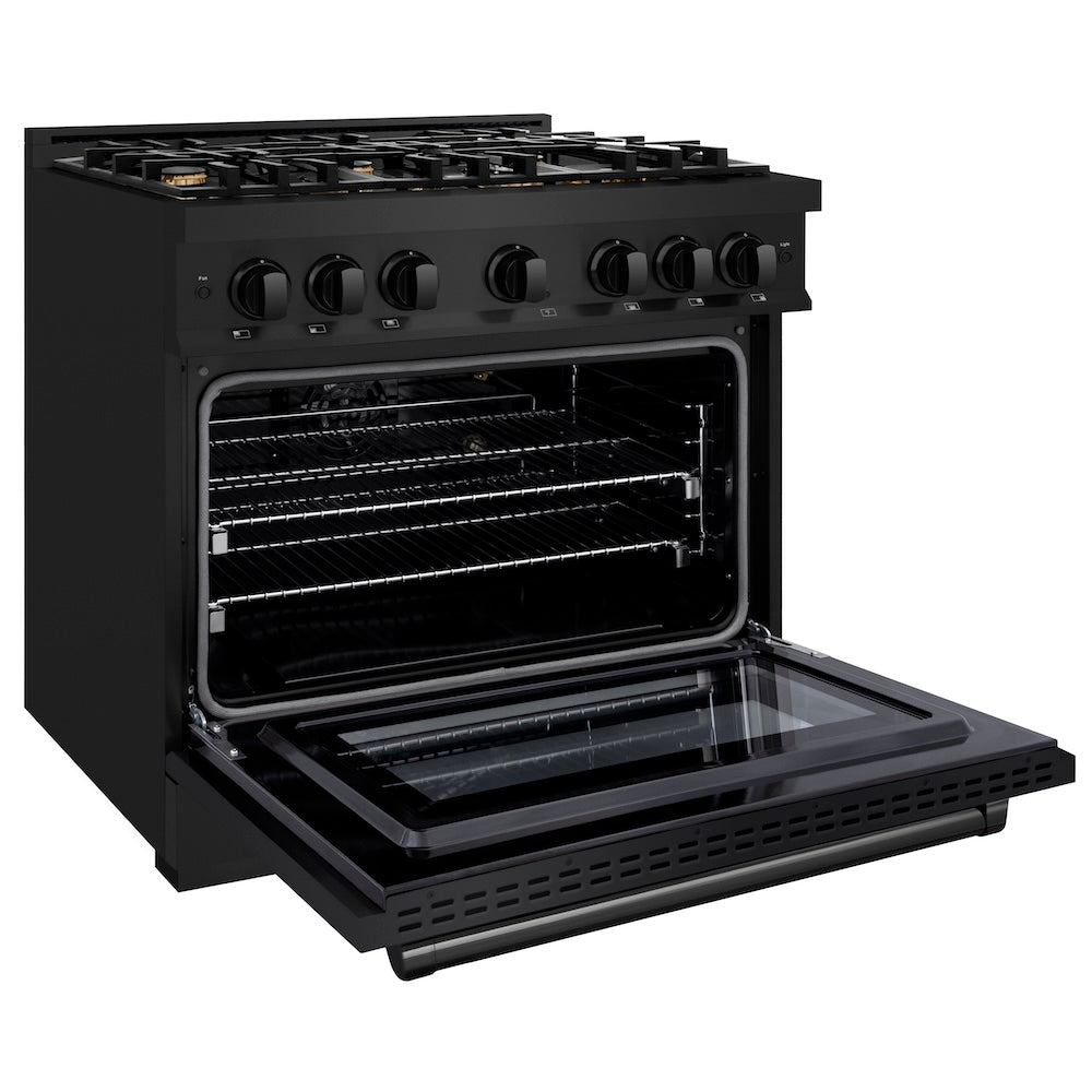 ZLINE 36 in. 5.2 cu. ft. Select Gas Range with Convection Gas Oven in Black Stainless Steel with 6 Brass Burners, Open Box-Excellent Condition