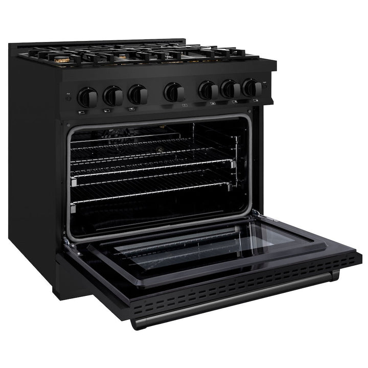 ZLINE 36 in. 5.2 cu. ft. Select Gas Range with Convection Gas Oven in Black Stainless Steel with 6 Brass Burners, Open Box-Excellent Condition