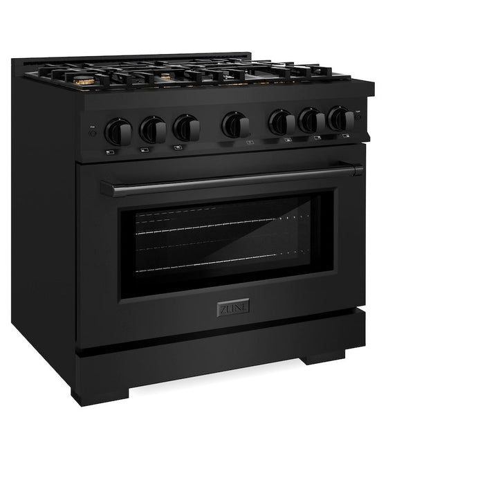 ZLINE 36 in. 5.2 cu. ft. Select Gas Range with Convection Gas Oven in Black Stainless Steel with 6 Brass Burners, Open Box-Excellent Condition