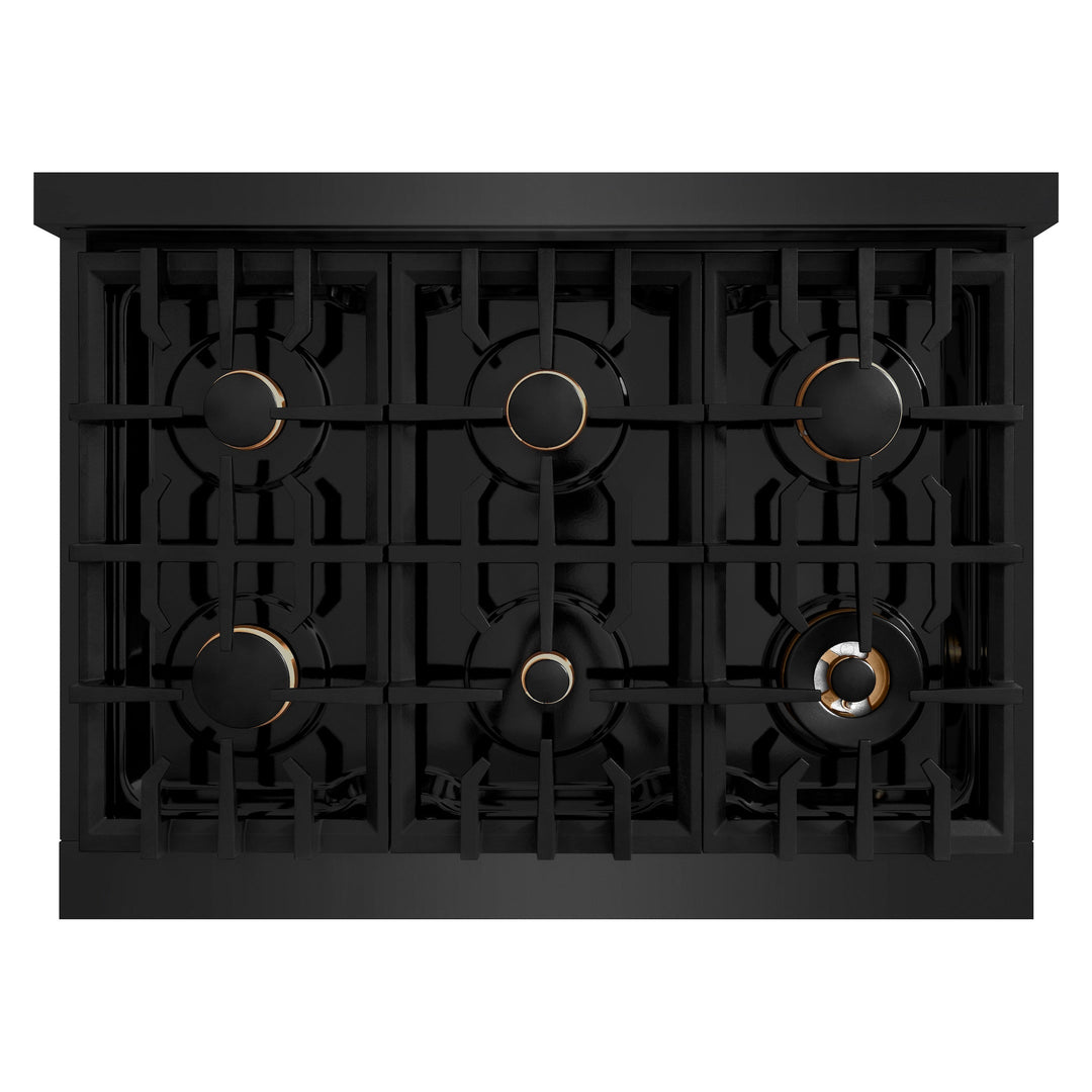 ZLINE 36" 5.2 cu. ft. Select Gas Range in Black Stainless Steel with 6 Brass Burners, HGRB-BR-36