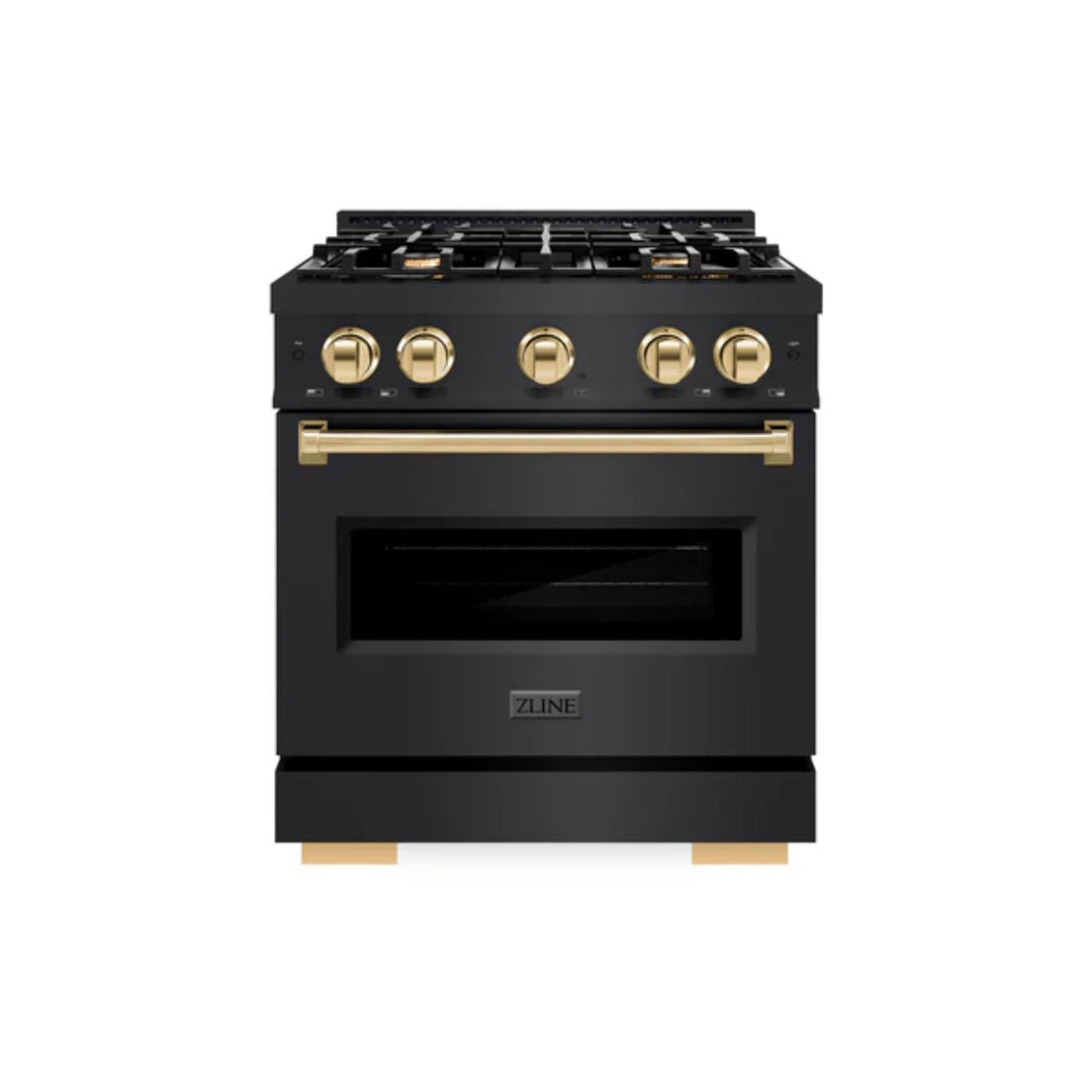 ZLINE Autograph Edition Classic Gas Range with Convection Gas Oven in Black Stainless Steel Polished Gold Accents