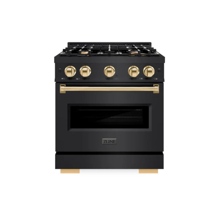 ZLINE Autograph Edition Classic Gas Range with Convection Gas Oven in Black Stainless Steel Polished Gold Accents