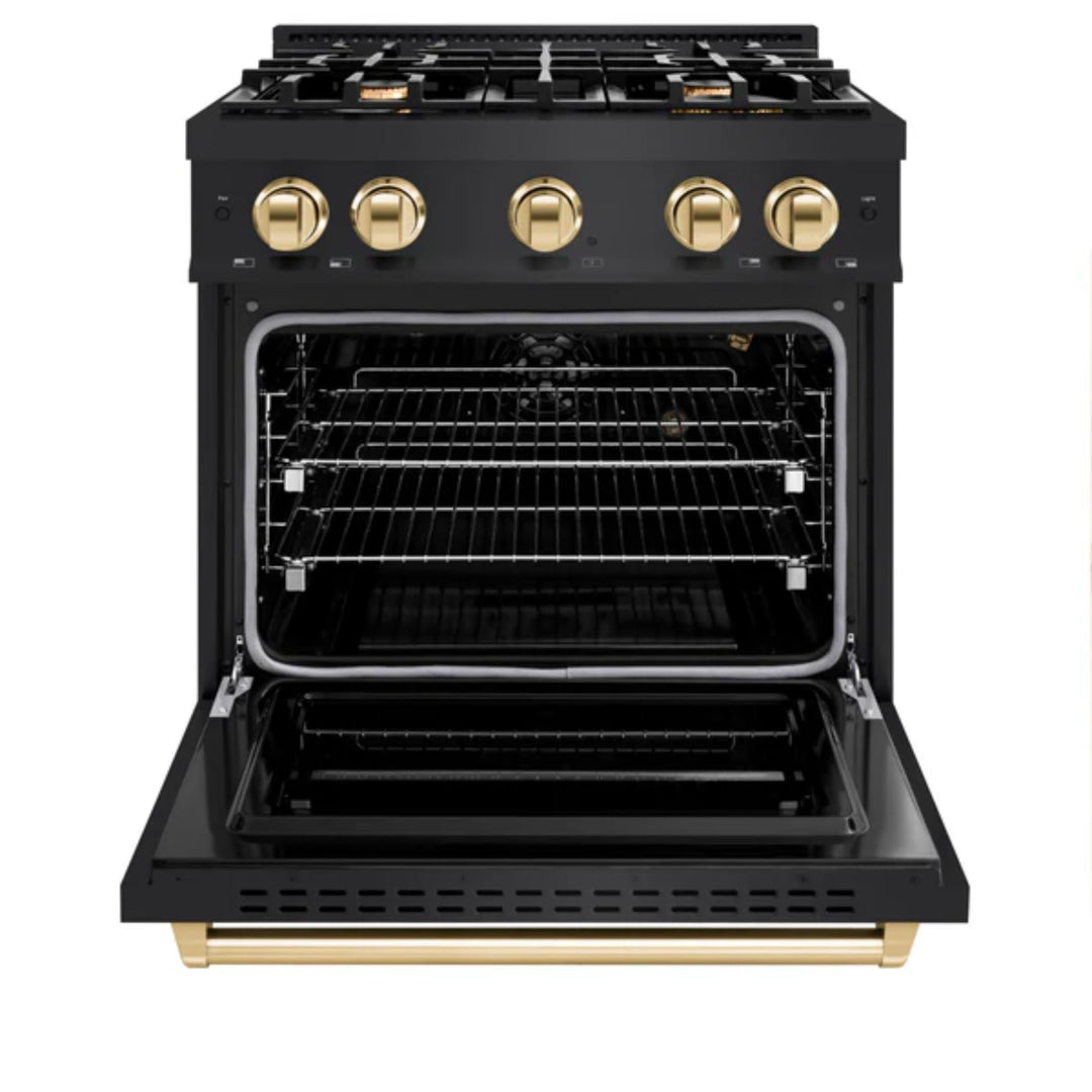 ZLINE Autograph Edition Classic Gas Range with Convection Gas Oven in Black Stainless Steel Polished Gold Accents