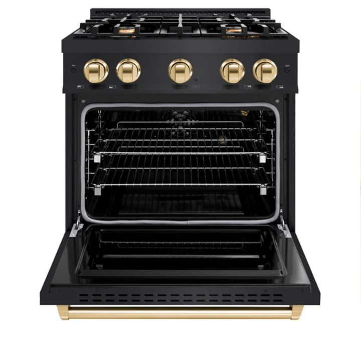 ZLINE Autograph Edition Classic Gas Range with Convection Gas Oven in Black Stainless Steel Polished Gold Accents