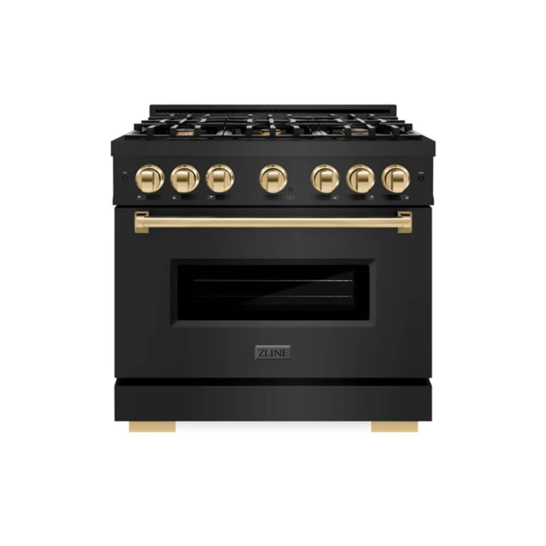 ZLINE Autograph Edition Classic Gas Range with Convection Gas Oven in Black Stainless Steel Polished Gold Accents