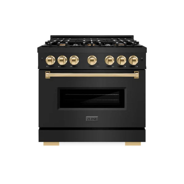 ZLINE Autograph Edition Classic Gas Range with Convection Gas Oven in Black Stainless Steel Polished Gold Accents