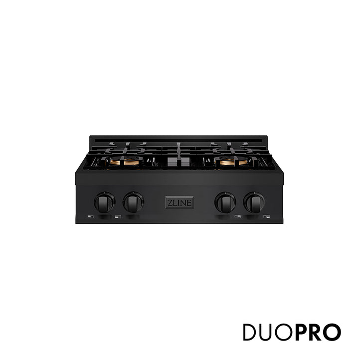 ZLINE 30 in. Classic Gas Rangetop with 4 Burner DuoPro™ Cooktop in Black Stainless Steel (PCRTB-30)