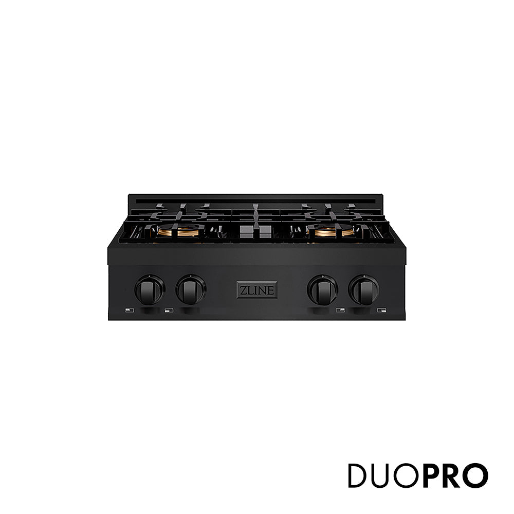 ZLINE 30 in. Classic Gas Rangetop with 4 Burner DuoPro™ Cooktop in Black Stainless Steel, Open Box-Excellent Condition