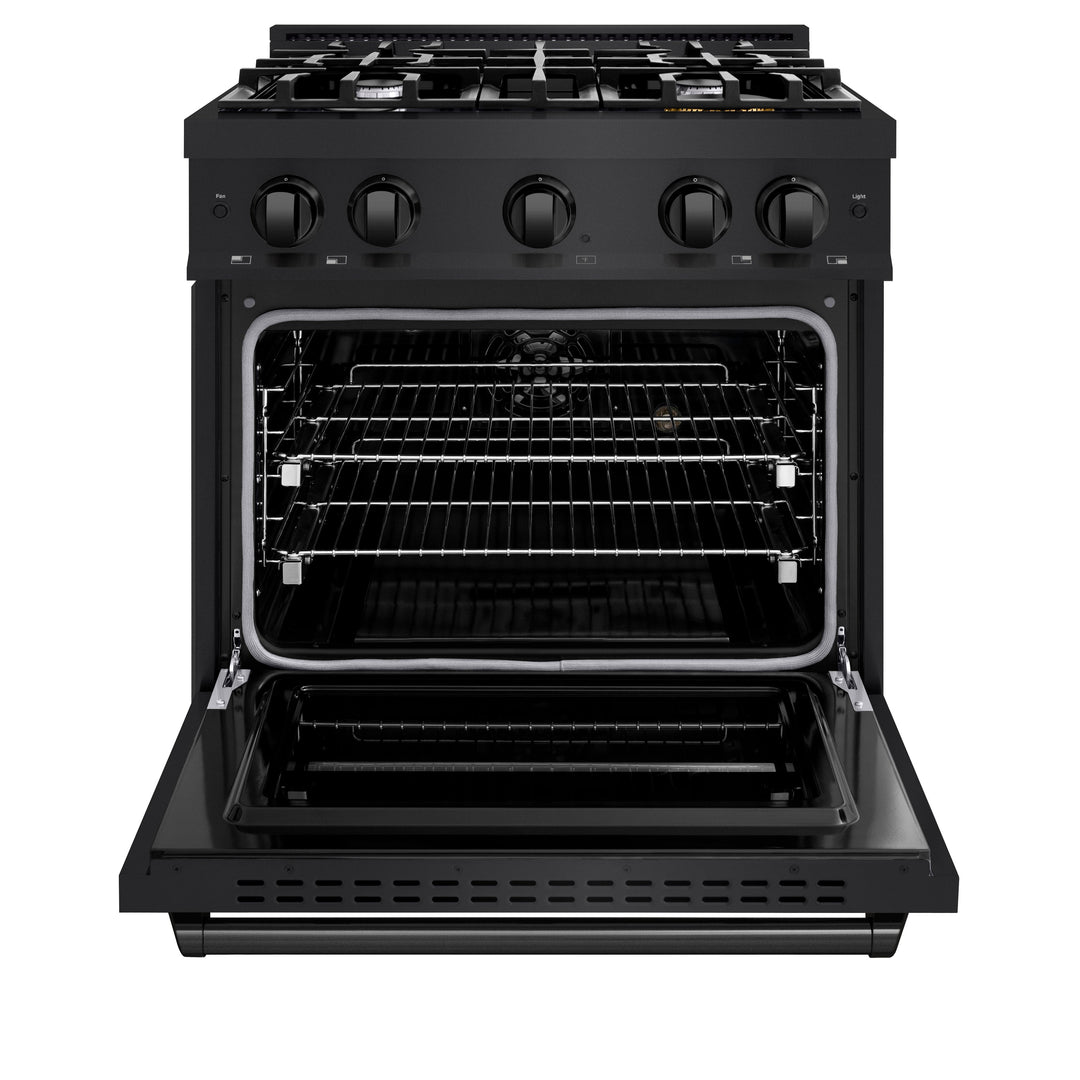 ZLINE 30 in. 4.2 cu. ft. Classic Dual Fuel Range with 4 Burner Gas Cooktop and Electric Convection Oven in Black Stainless Steel, Open Box-Excellent Condition
