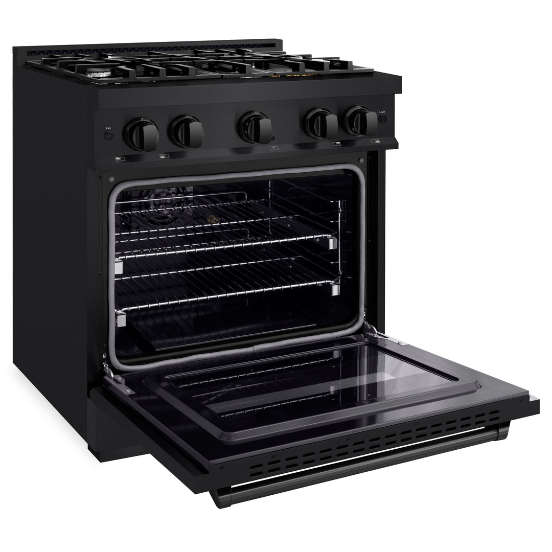 ZLINE 30 in. 4.2 cu. ft. Classic Dual Fuel Range with 4 Burner Gas Cooktop and Electric Convection Oven in Black Stainless Steel, Open Box-Excellent Condition