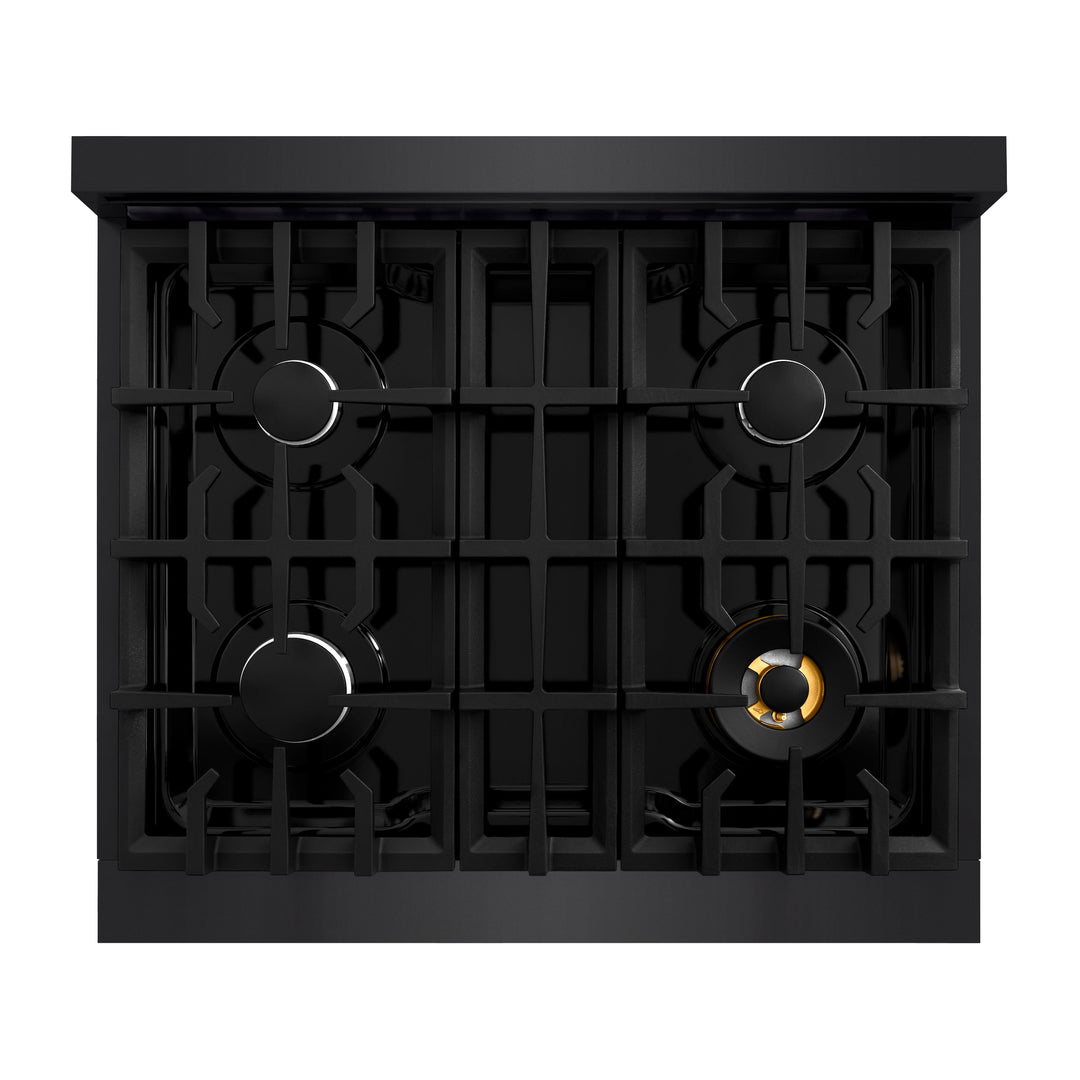 ZLINE 30 in. 4.2 cu. ft. Classic Dual Fuel Range with 4 Burner Gas Cooktop and Electric Convection Oven in Black Stainless Steel, Open Box-Excellent Condition
