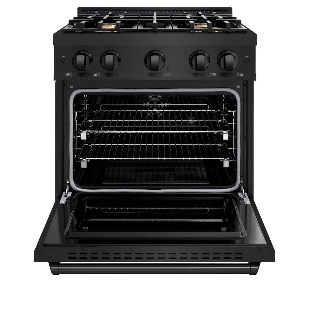 ZLINE 30" 4.2 cu. ft. Classic Gas Range in Black Stainless Steel with 4 Brass Burners, CGRB-BR-30