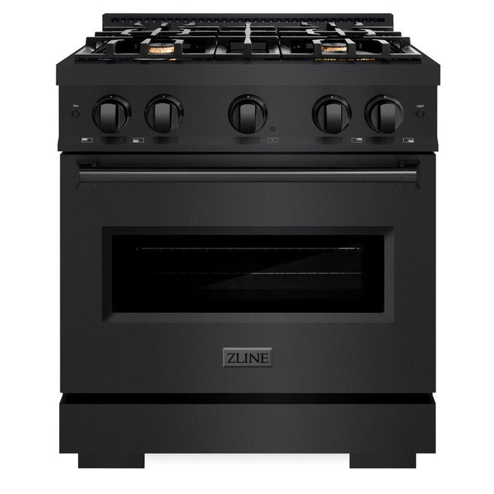 ZLINE 30" 4.2 cu. ft. Classic Gas Range in Black Stainless Steel with 4 Brass Burners, CGRB-BR-30