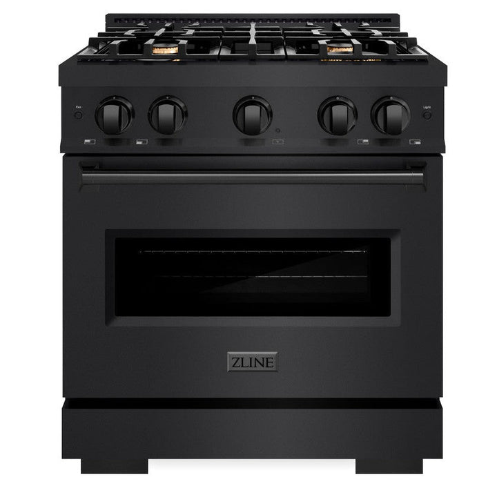 ZLINE 30" 4.2 cu. ft. Classic Dual Fuel Range in Black Stainless Steel with 4 Brass Burners, CDRB-BR-30