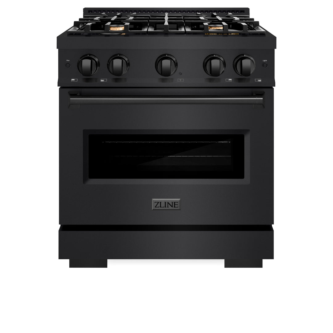 ZLINE 30 in. 4.2 cu. ft. Classic Dual Fuel Range with Gas Cooktop and Electric Convection Oven in Black Stainless Steel with 4 Brass Burners (CDRB-BR-30)
