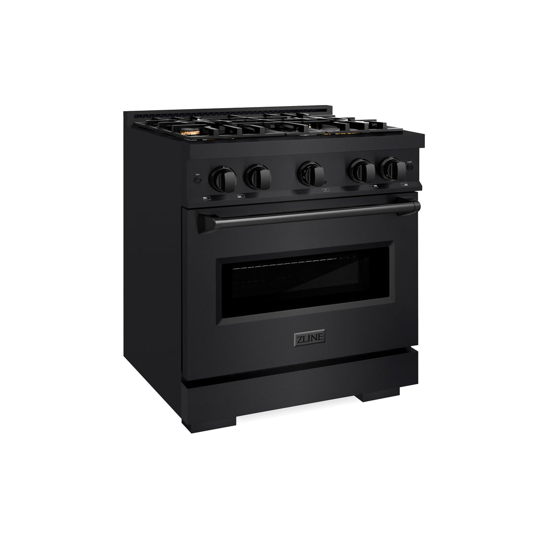 ZLINE 30" 4.2 cu. ft. Classic Dual Fuel Range in Black Stainless Steel with 4 Brass Burners, CDRB-BR-30