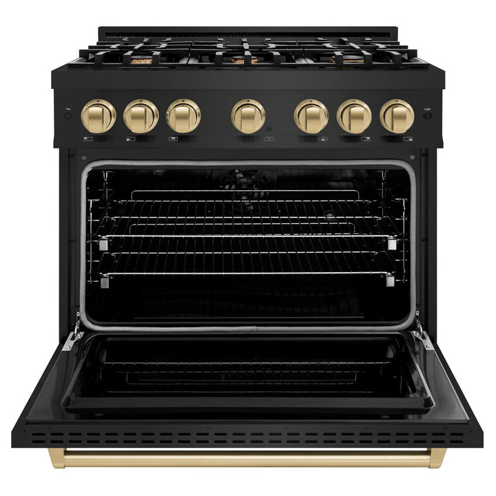 ZLINE Autograph 36" 5.2 cu. ft. Classic Dual Fuel Range with 6 Burners in Black Stainless Steel with Champagne Bronze Accents, CDRBZ-36-CB