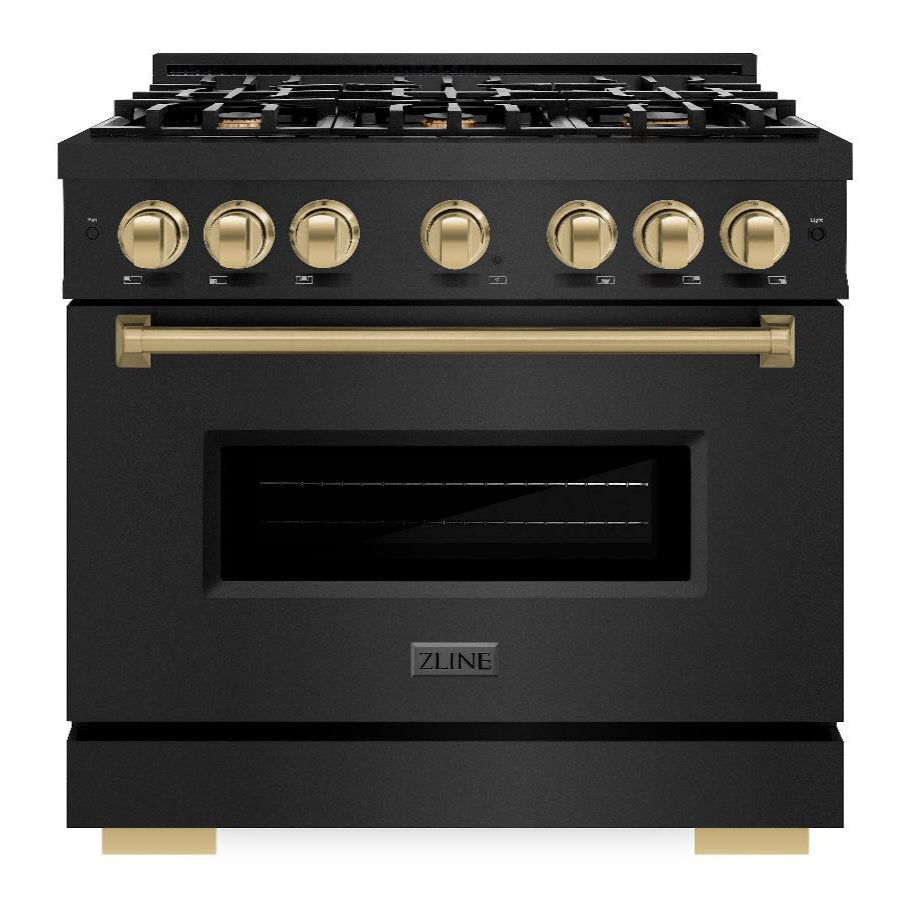 ZLINE Autograph 36" 5.2 cu. ft. Classic Dual Fuel Range with 6 Burners in Black Stainless Steel with Champagne Bronze Accents, CDRBZ-36-CB