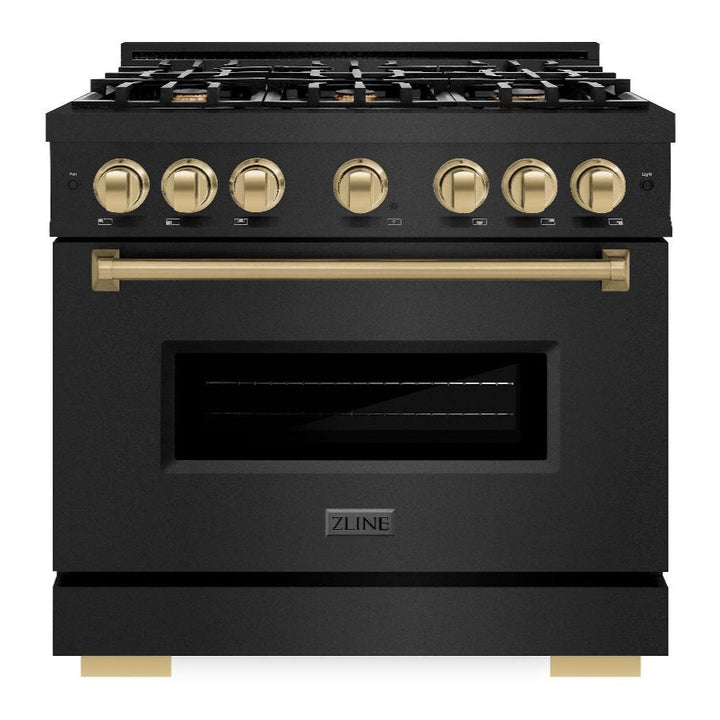 ZLINE Autograph 36" 5.2 cu. ft. Classic Dual Fuel Range with 6 Burners in Black Stainless Steel with Champagne Bronze Accents, CDRBZ-36-CB