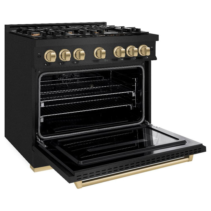 ZLINE Autograph 36" 5.2 cu. ft. Classic Dual Fuel Range with 6 Burners in Black Stainless Steel with Champagne Bronze Accents, CDRBZ-36-CB