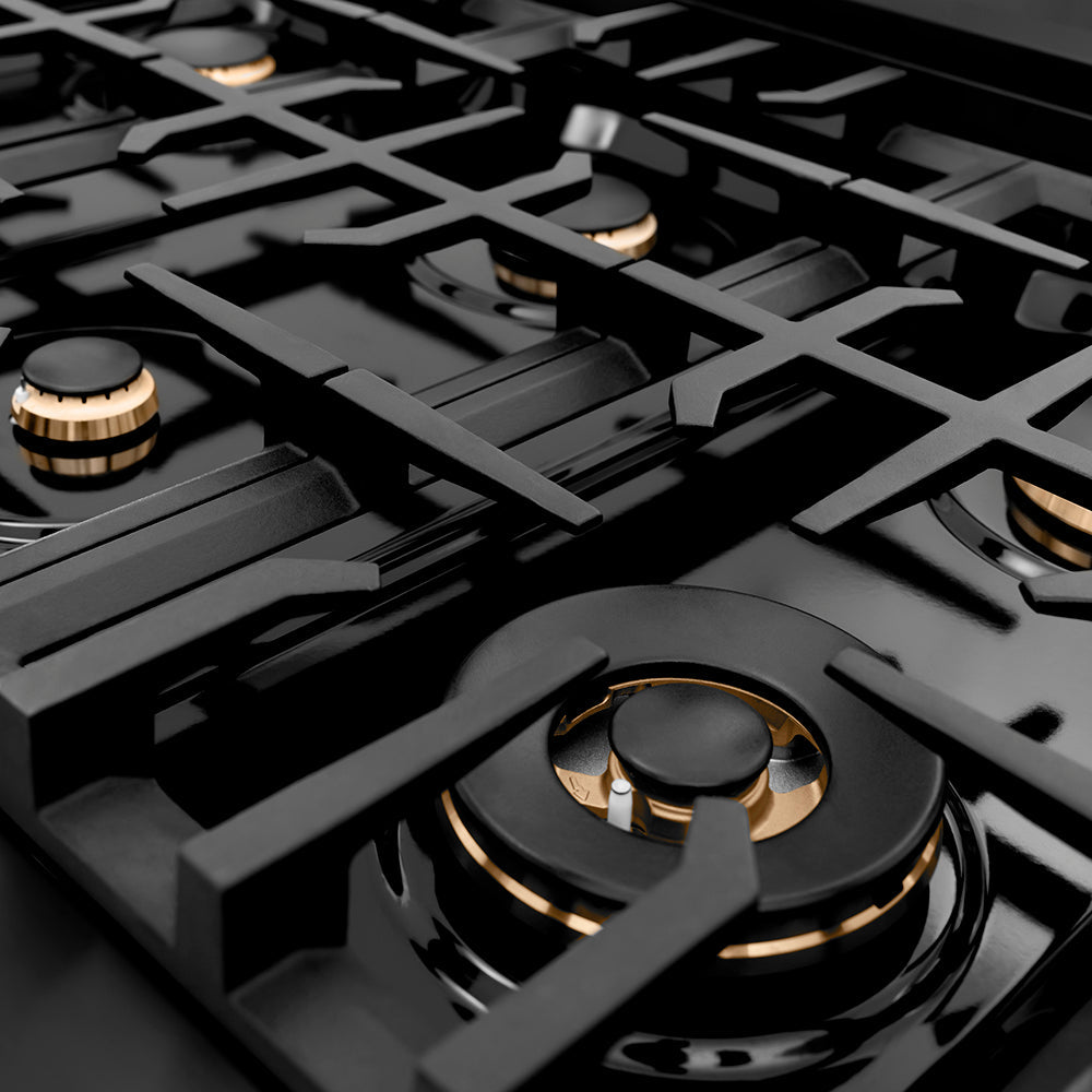 ZLINE Autograph Edition 48 in. Classic Gas Rangetop with 8 Burners and Porcelain Cooktop in Black Stainless Steel with Champagne Bronze Accents (RTBZ-48-CB)