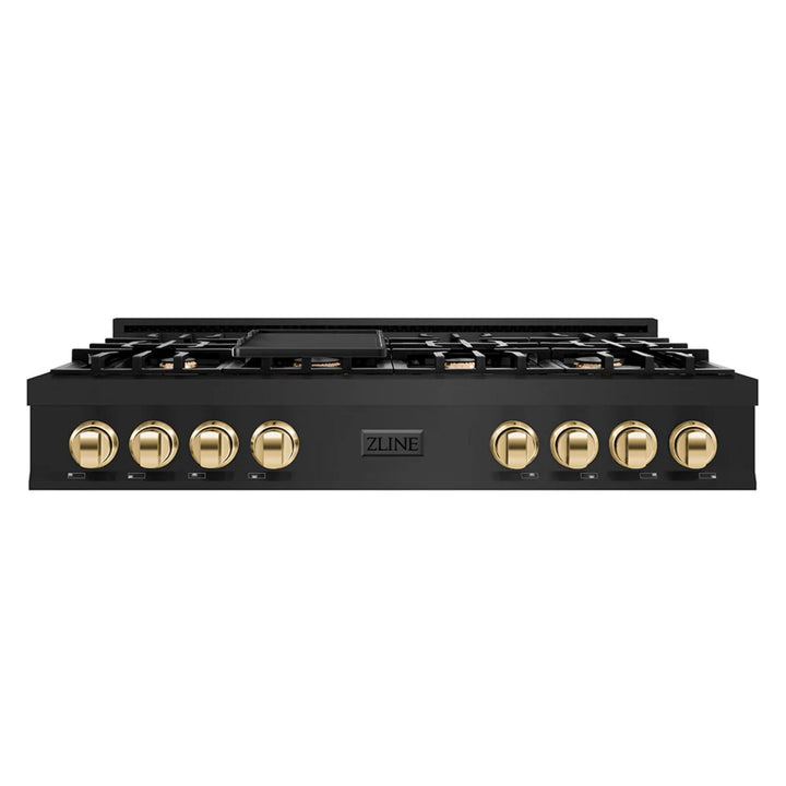 ZLINE Autograph Edition Legacy Gas Rangetops – Black Stainless with Polished Gold Accents – 30", 36", &amp; 48"