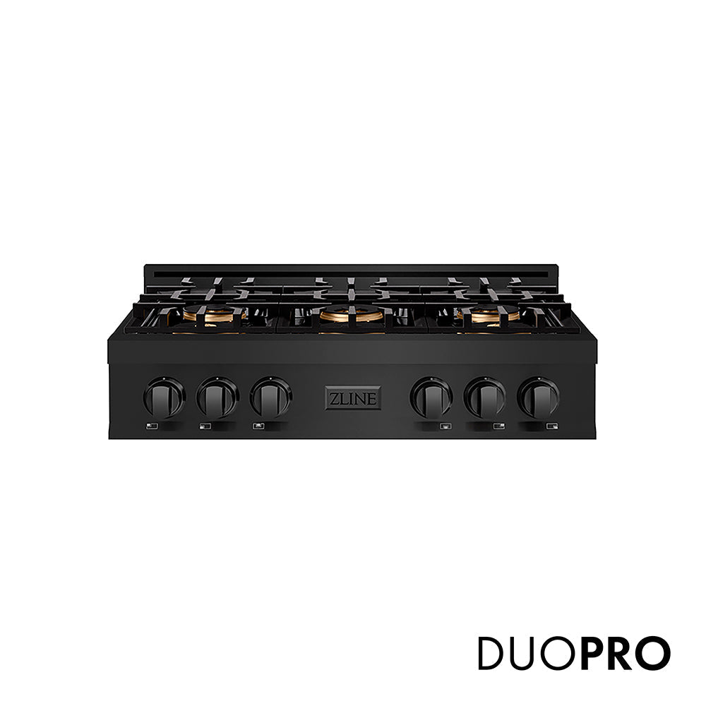 ZLINE 36 in. Classic Gas Rangetop with 6 Burner DuoPro™ Cooktop in Black Stainless Steel, Open Box-Excellent Condition