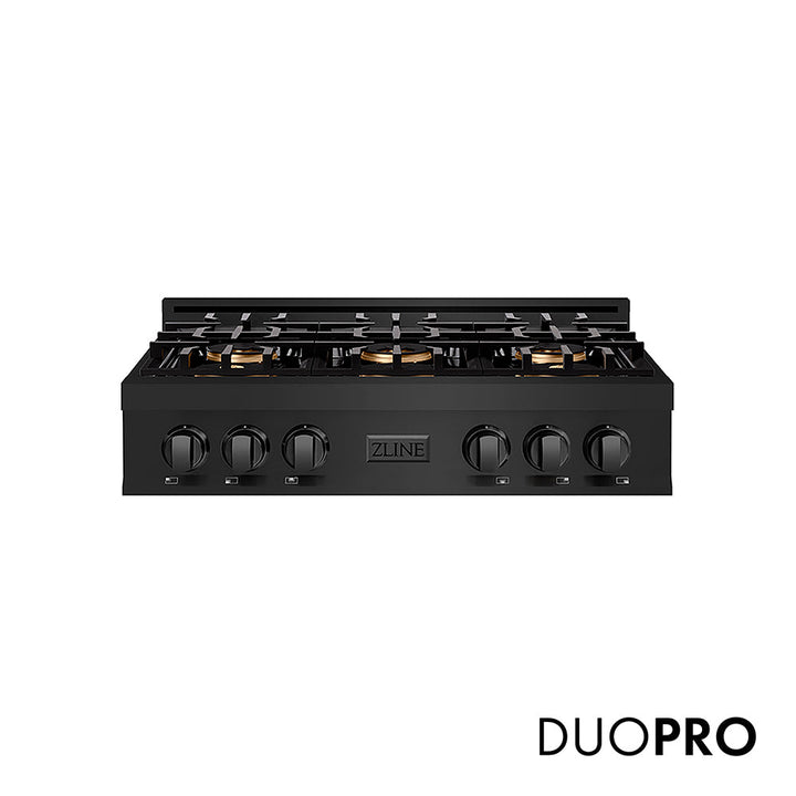 ZLINE 36 in. Classic Gas Rangetop with 6 Burner DuoPro™ Cooktop in Black Stainless Steel, Open Box-Excellent Condition