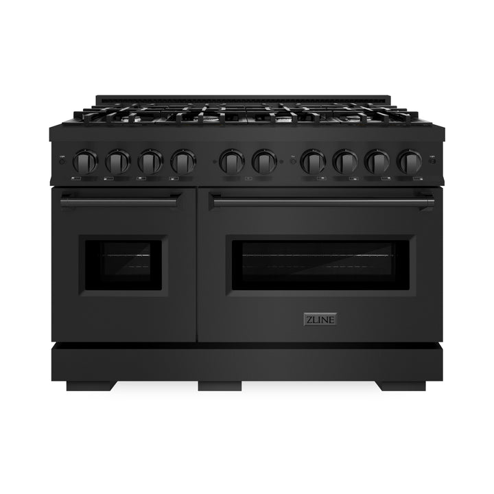 ZLINE 48 in. 6.7 cu. ft. Classic Double Oven Gas Range with 8 Burner Cooktop in Black Stainless Steel, Open Box-Excellent Condition