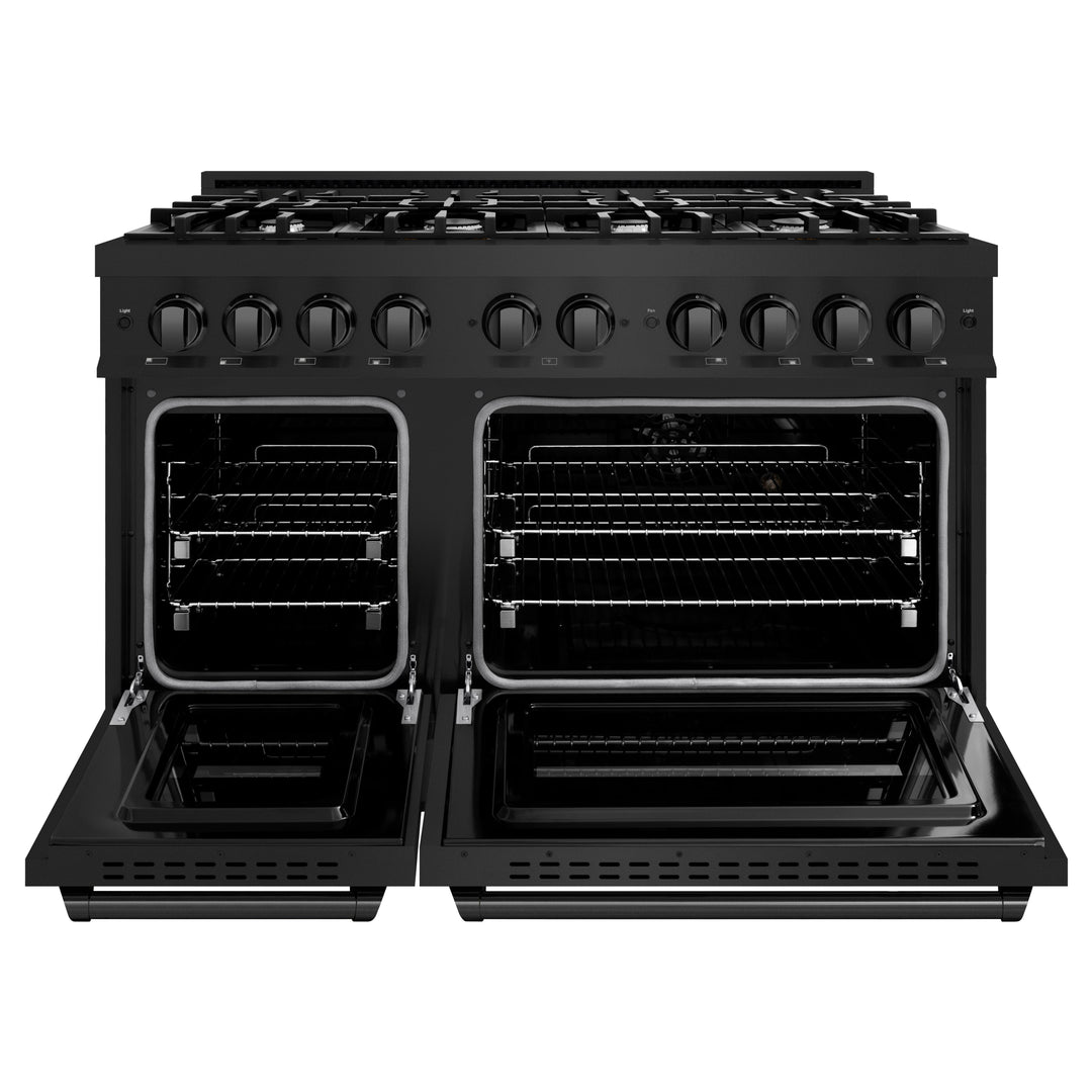 ZLINE 48 in. 6.7 cu. ft. Classic Double Oven Gas Range with 8 Burner Cooktop in Black Stainless Steel, Open Box-Excellent Condition