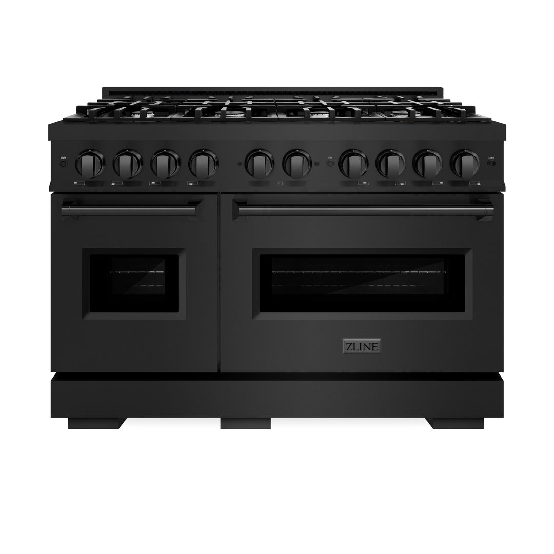 ZLINE 48 in. 6.7 cu. ft. Classic Double Oven Gas Range with 8 Burner Cooktop in Black Stainless Steel, Open Box-Excellent Condition