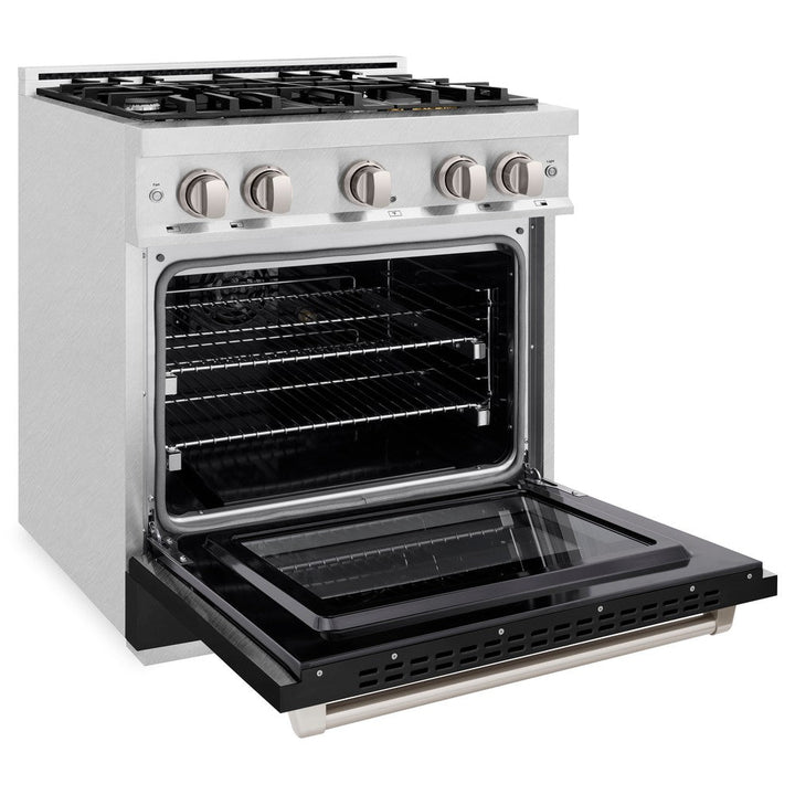 ZLINE 30" 4.2 cu. ft. Select Dual Fuel Range with 4 Burners in DuraSnow® Stainless Steel with Black Matte Door, HDRS-BLM-30