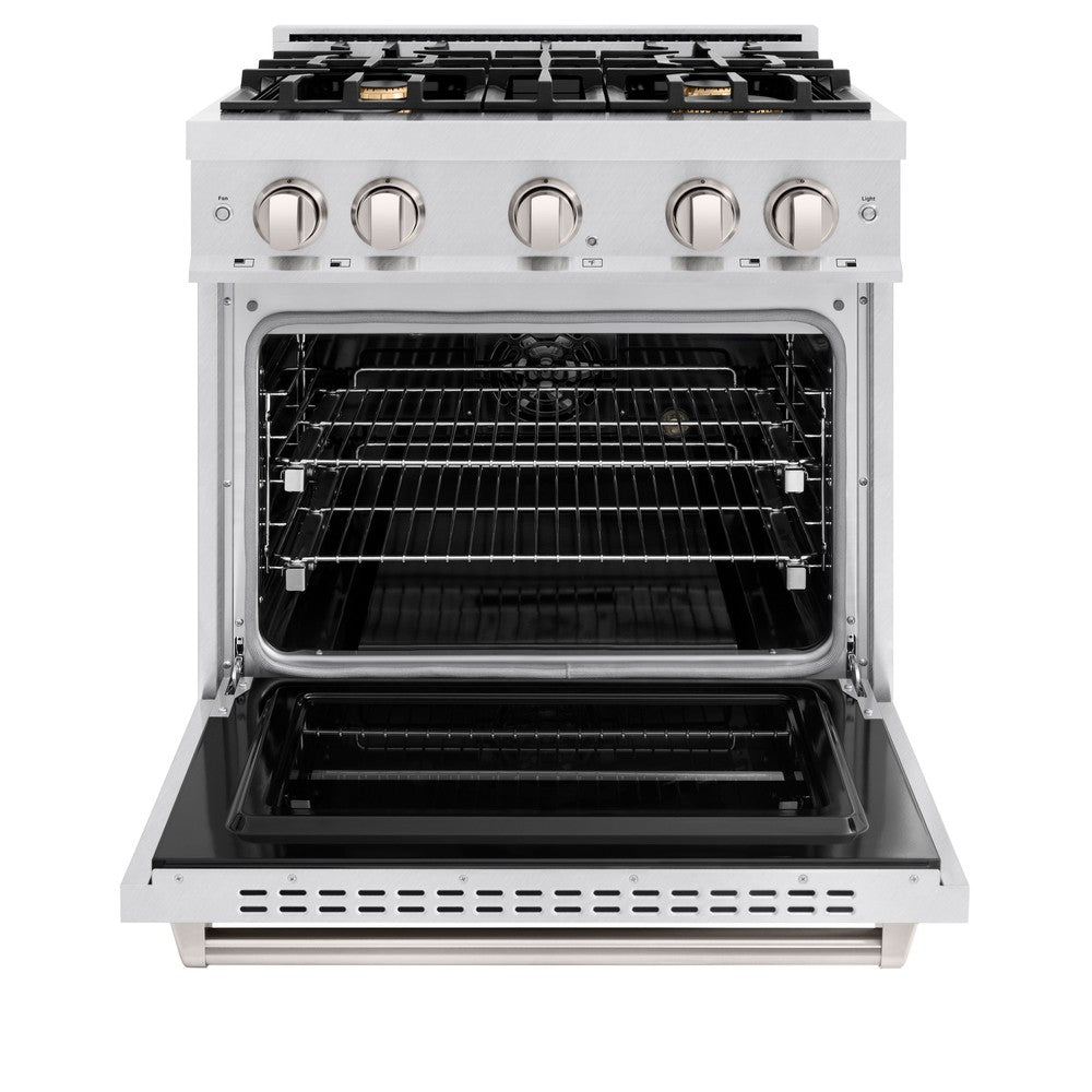 ZLINE 30" 4.2 cu. ft. Classic Dual Fuel Range in DuraSnow® Stainless Steel with 4 Brass Burners, CDRS-BR-30